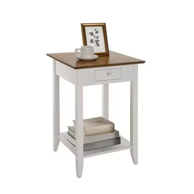 Table d'appoint carrée avec tiroir et étagère ouverte - Bois dur noir