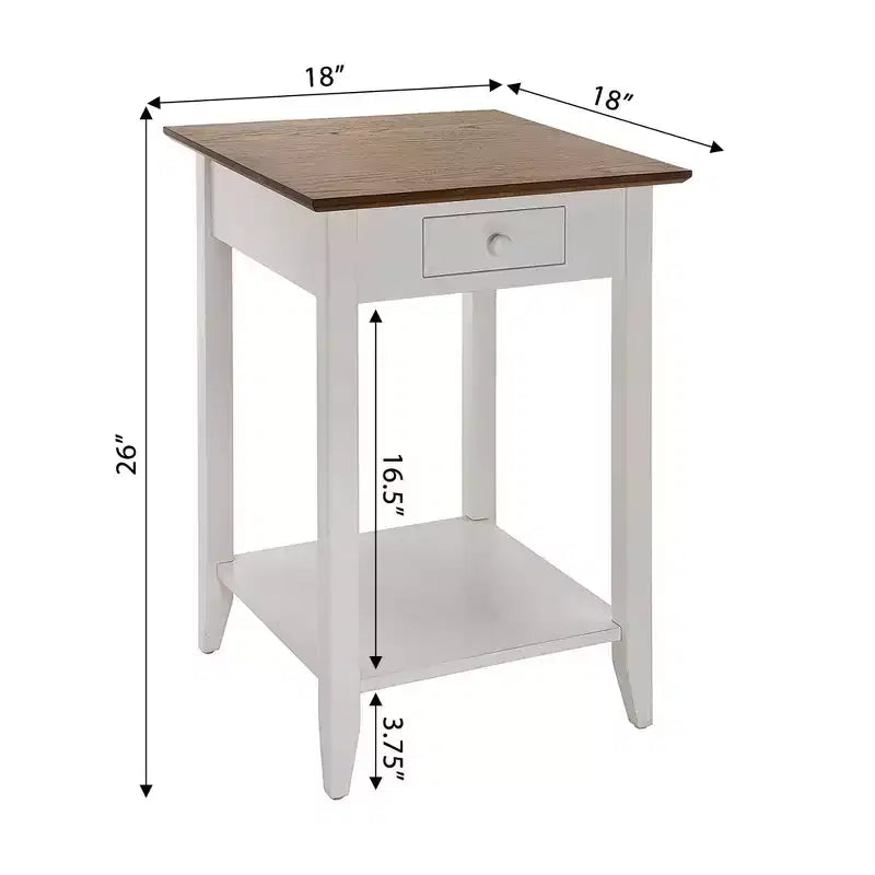Table d'appoint carrée avec tiroir et étagère ouverte - Bois dur noir