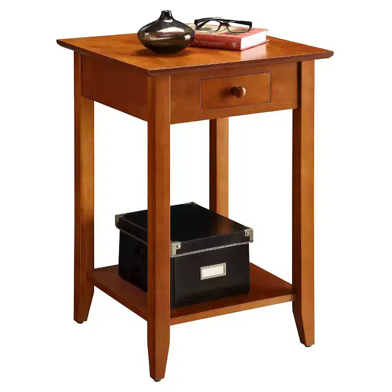 Table d'appoint carrée avec tiroir et étagère ouverte - Bois dur noir