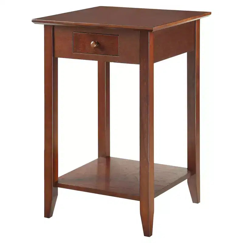 Table d'appoint carrée avec tiroir et étagère ouverte - Bois dur noir