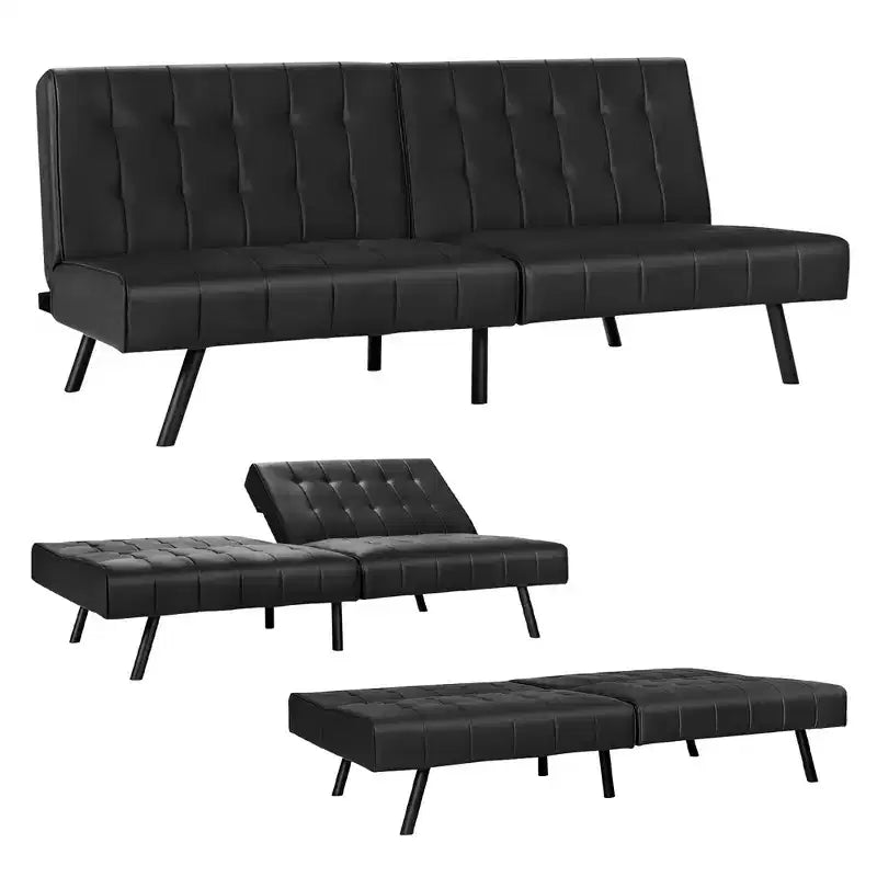 Canapé futon, convertible pliable en cuir PU - Blanc/Noir/Gris