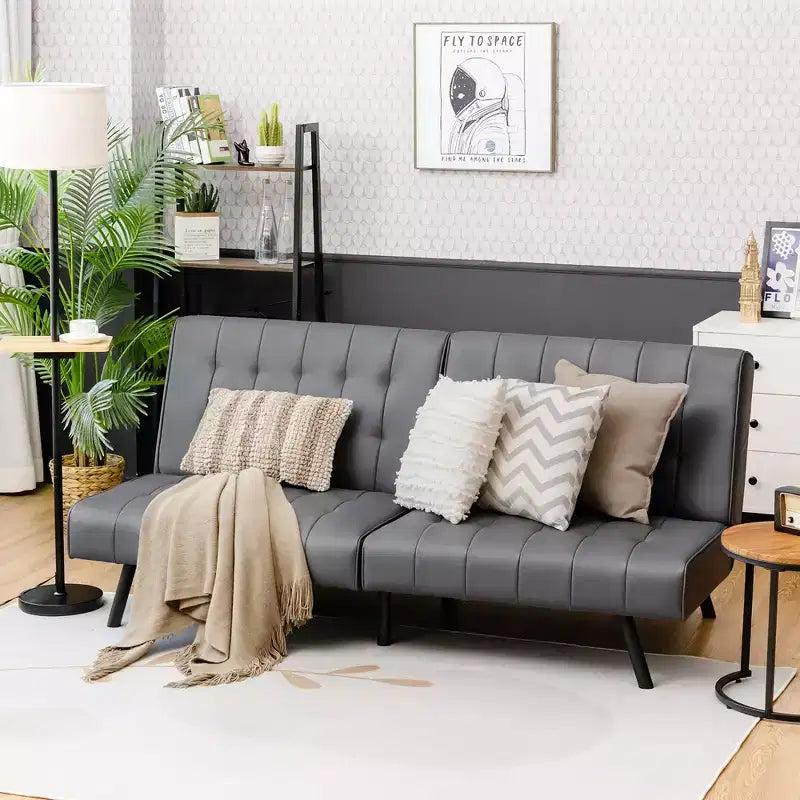 Canapé futon, convertible pliable en cuir PU - Blanc/Noir/Gris