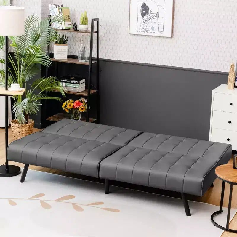 Canapé futon, convertible pliable en cuir PU - Blanc/Noir/Gris