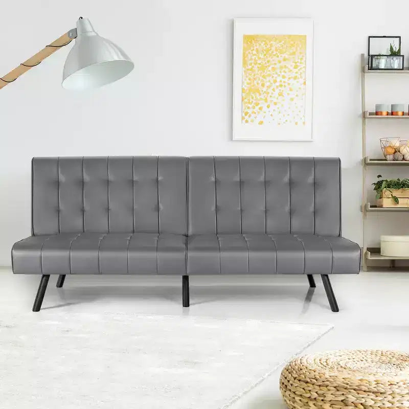 Canapé futon, convertible pliable en cuir PU - Blanc/Noir/Gris