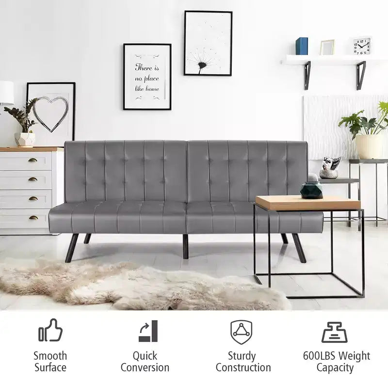 Canapé futon, convertible pliable en cuir PU - Blanc/Noir/Gris