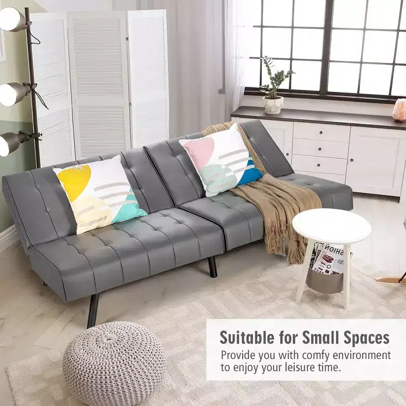 Canapé futon, convertible pliable en cuir PU - Blanc/Noir/Gris