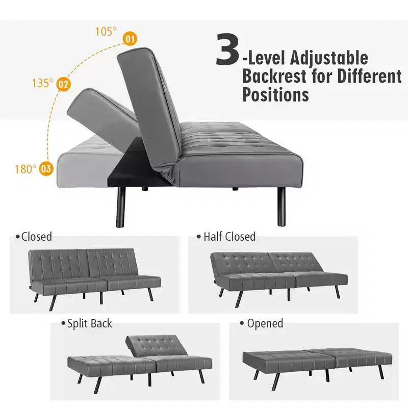 Canapé futon, convertible pliable en cuir PU - Blanc/Noir/Gris