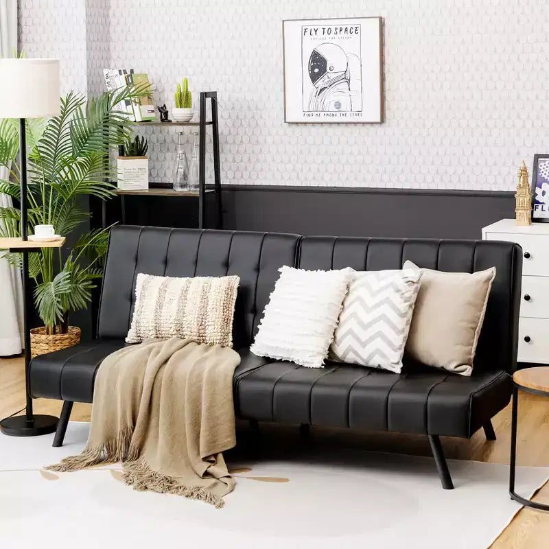 Canapé futon, convertible pliable en cuir PU - Blanc/Noir/Gris