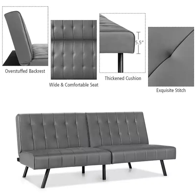 Canapé futon, convertible pliable en cuir PU - Blanc/Noir/Gris