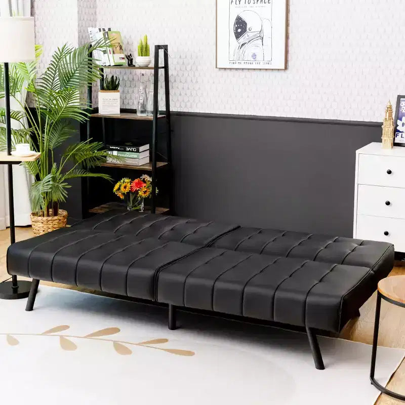Canapé futon, convertible pliable en cuir PU - Blanc/Noir/Gris