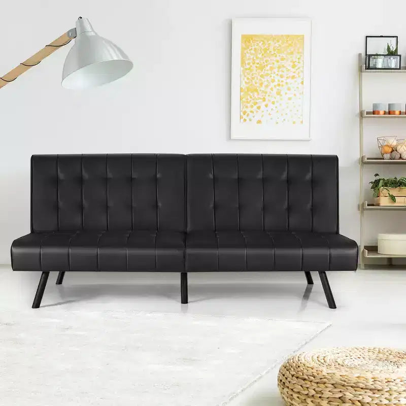 Canapé futon, convertible pliable en cuir PU - Blanc/Noir/Gris