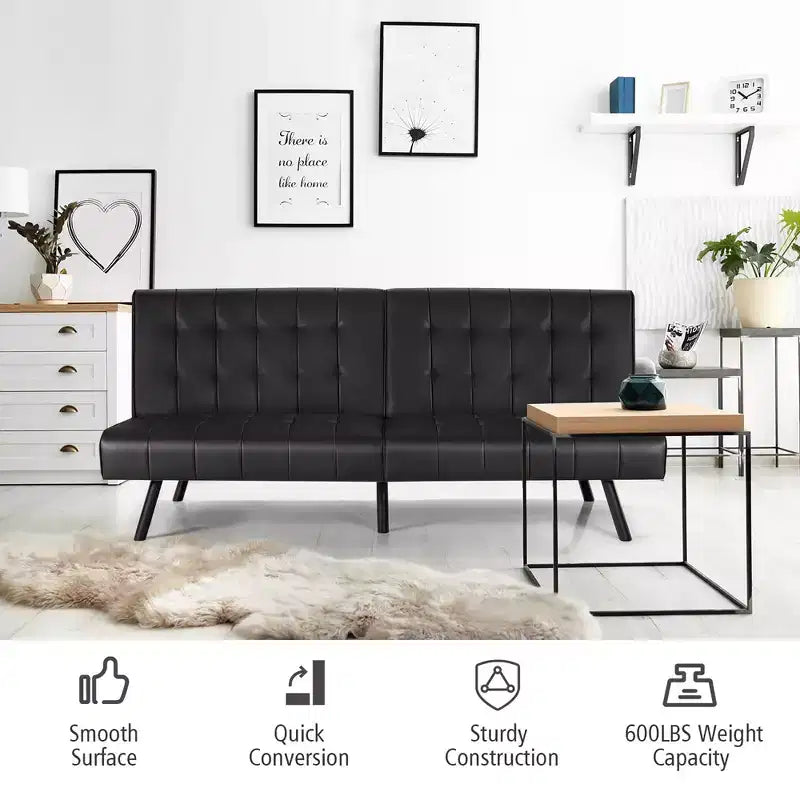 Canapé futon, convertible pliable en cuir PU - Blanc/Noir/Gris