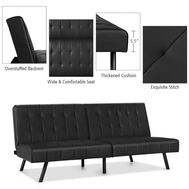 Canapé futon, convertible pliable en cuir PU - Blanc/Noir/Gris