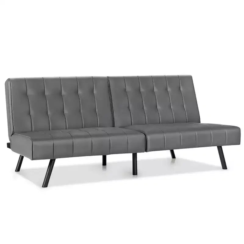 Canapé futon, convertible pliable en cuir PU - Blanc/Noir/Gris