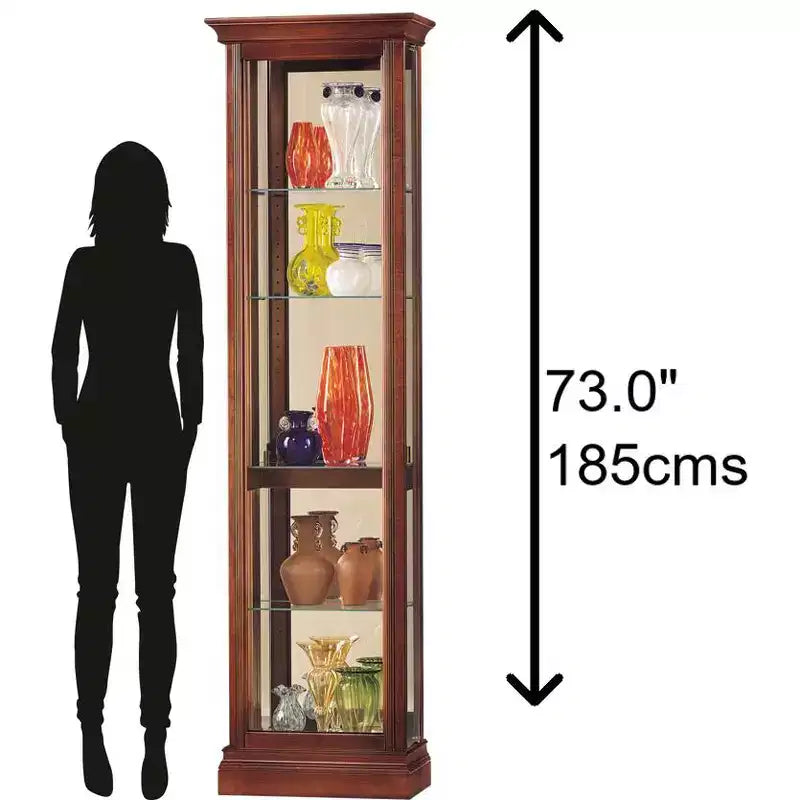 Vitrine éclairée - Merisier Windsor, portes en bois et verre, 4 étagères réglables