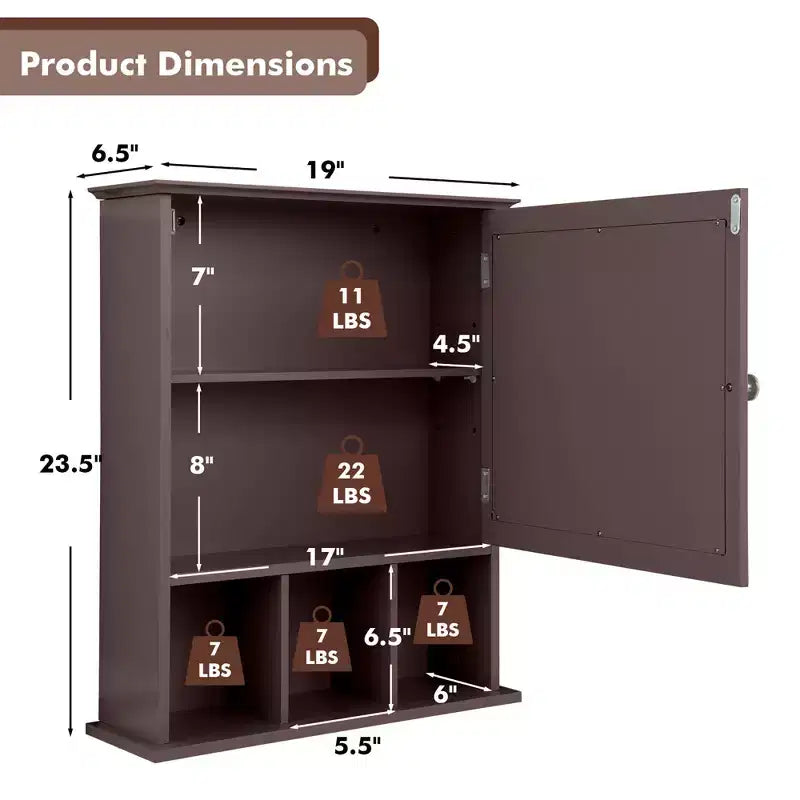 Armoire à pharmacie murale avec miroir et étagère réglable