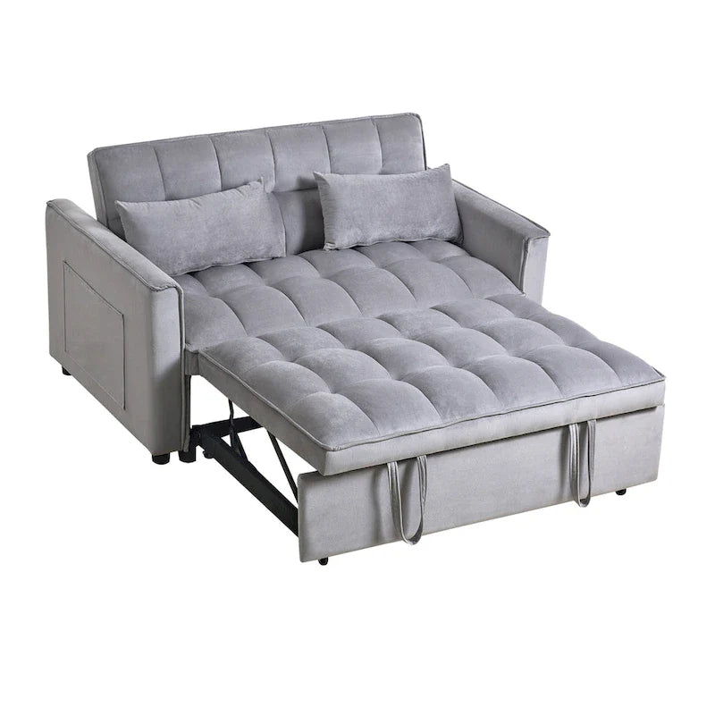 Causeuse futon moderne en velours avec dossier inclinable et poches, 2 places ??Gris foncé / Gris clair / Bleu / Noir