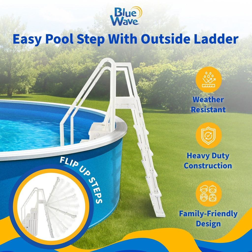 Escalier de piscine facile Blue Wave avec échelle extérieure pour piscines hors sol - 32,5 po L x 56 po P x 81 po H