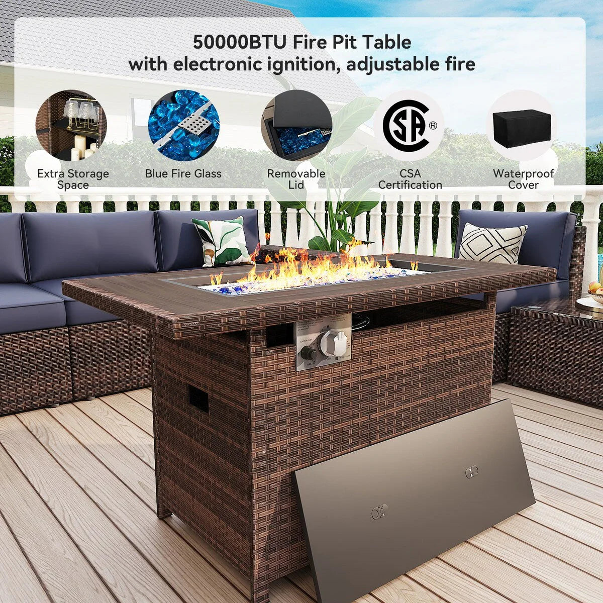 Ensemble de mobilier de jardin 13 pièces avec table brasero de 44 pouces