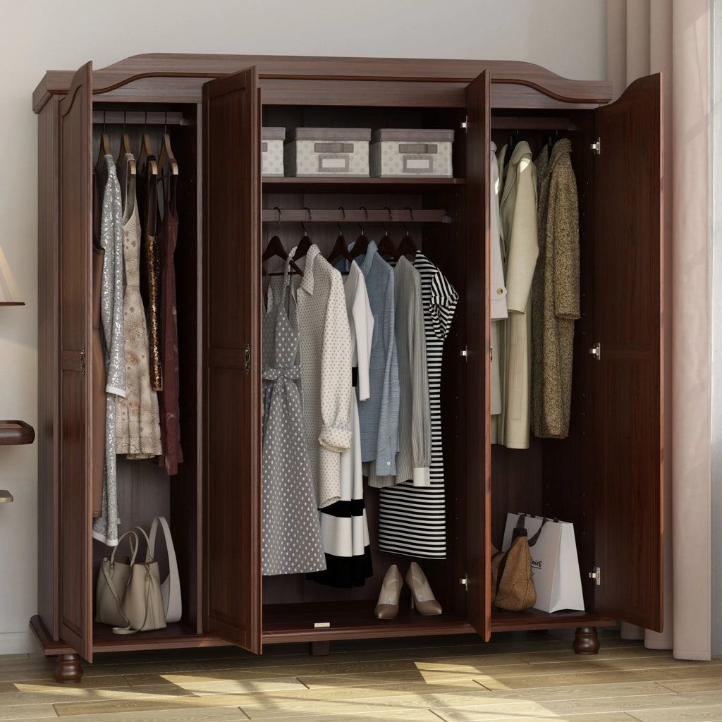 Palace Imports Kyle Armoire 4 portes 100 % en bois massif avec portes en bois massif ou portes miroir