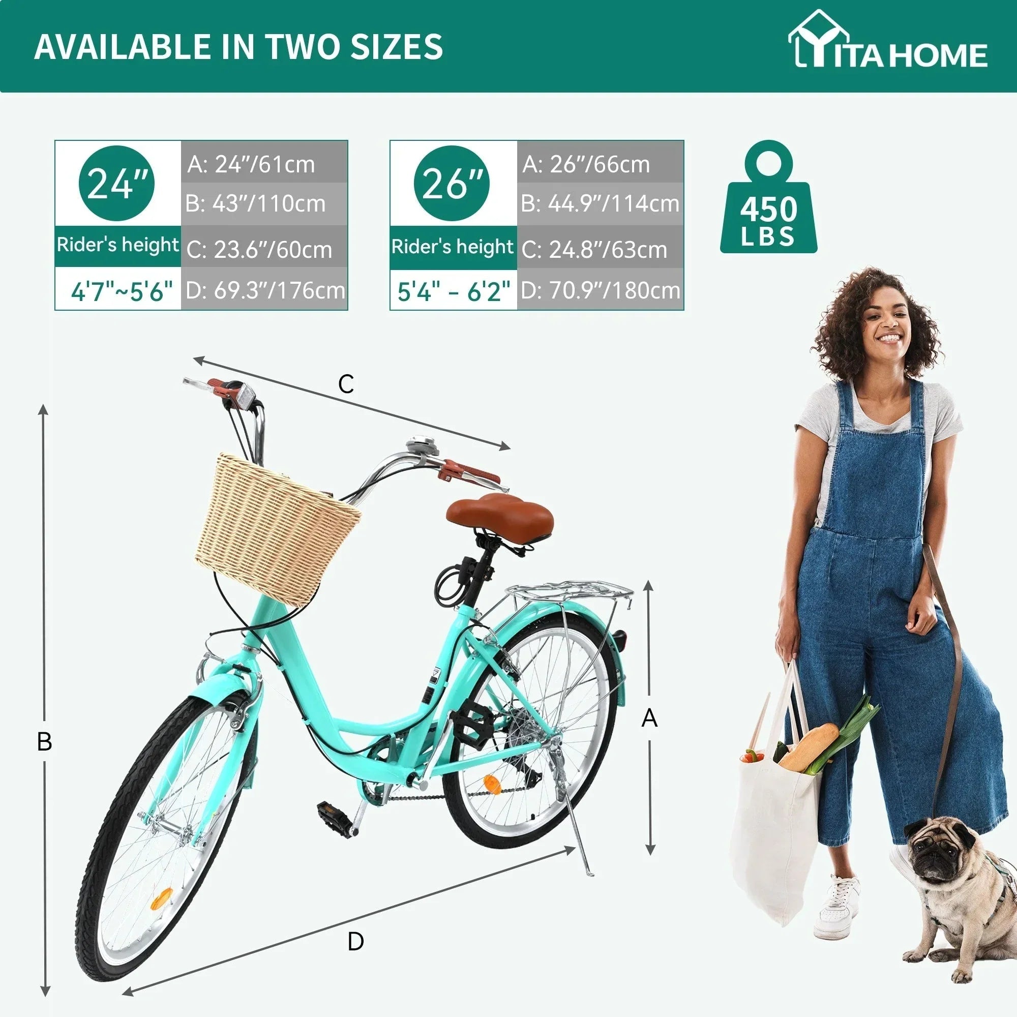 Moasis24/26 Vélo Cruiser 7 Vitesses, Vélo à Cadre Bas Ajustable, Vélo de Ville, Bicyclette