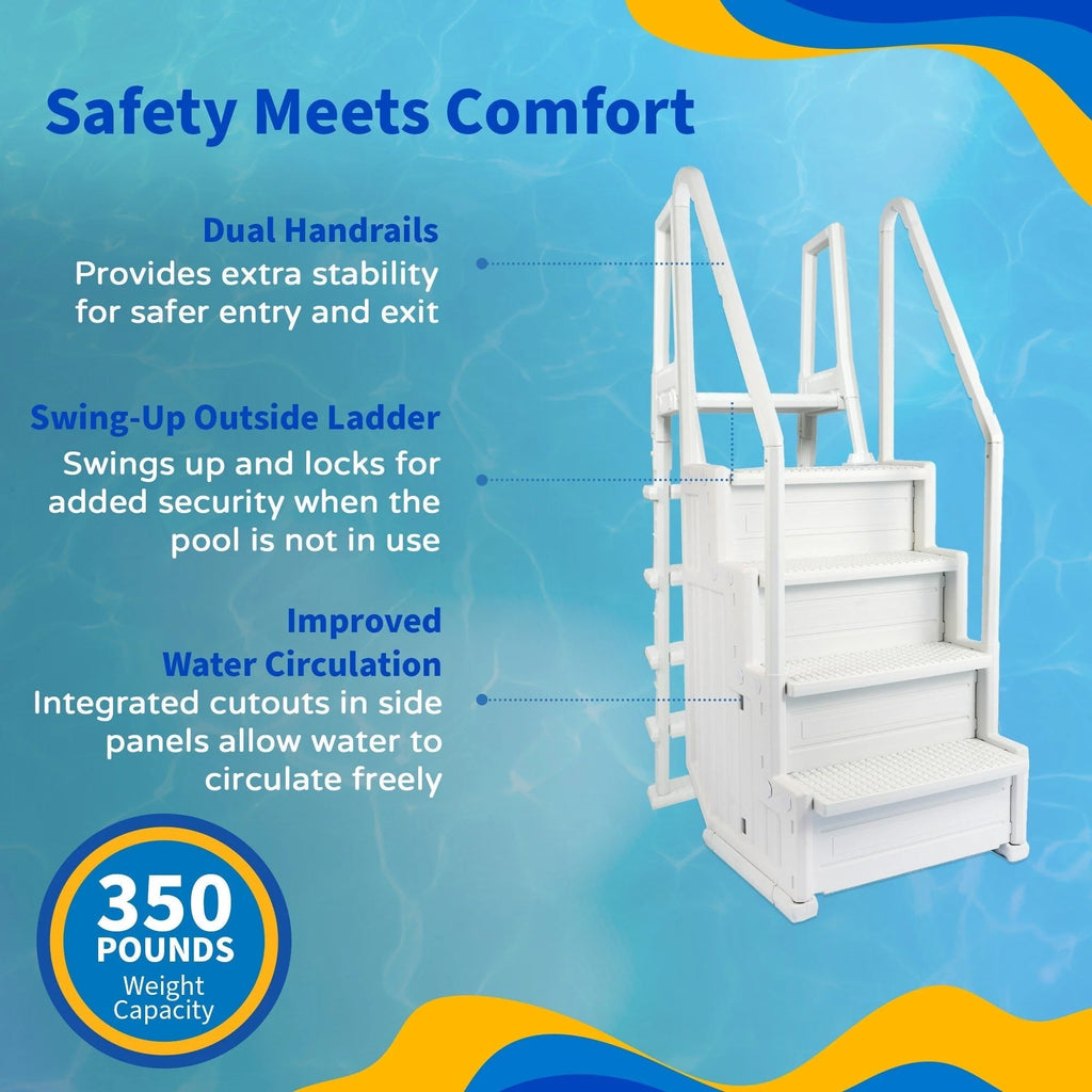 Escalier de piscine facile Blue Wave avec échelle extérieure pour piscines hors sol - 32,5 po L x 56 po P x 81 po H