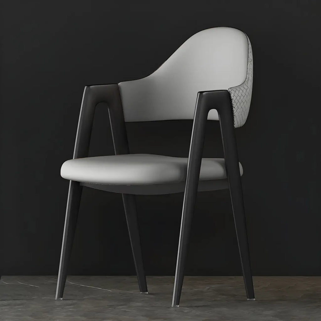 Chaise de salle à manger moderne en cuir à dossier ouvert et incurvé avec accoudoirs