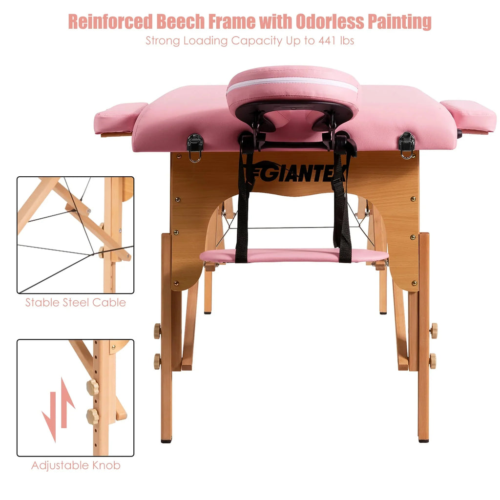 Table de Massage Portable 84L Réglable pour Soins du Visage, Tatouage, avec Housse de Transport