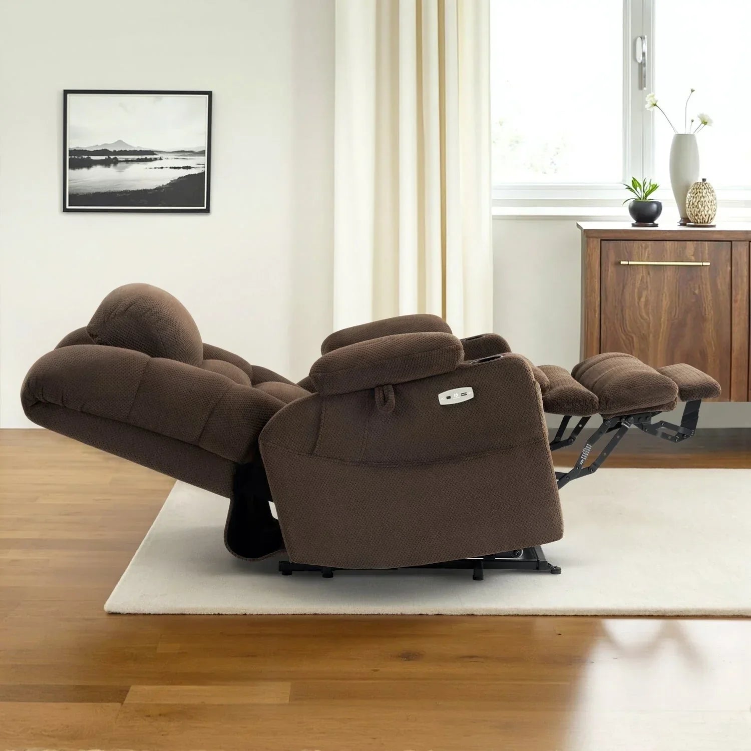 Fauteuil inclinable électrique double moteur grand et large MCombo avec massage et double chauffage pour personnes âgées de grande taille, tissu R7635